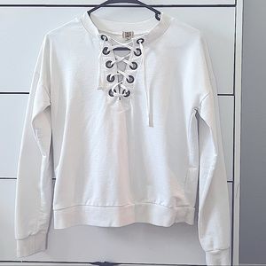 True Craft Long Sleeve Shirt, Lace up Front, White, XS